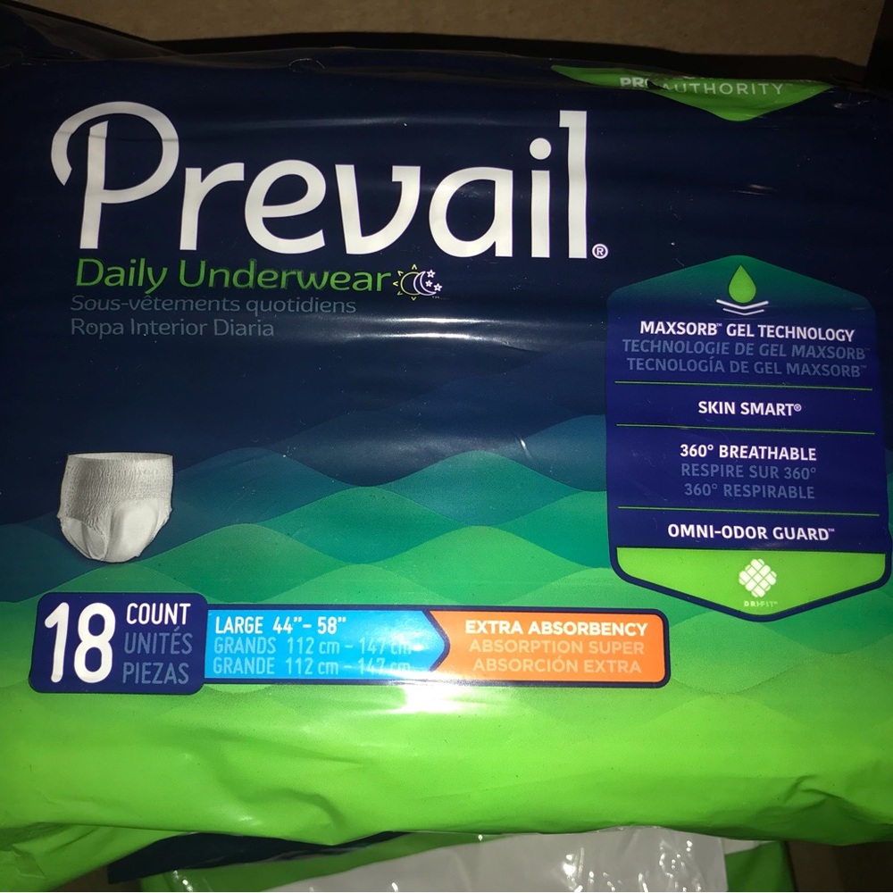 Prevail Underwear; Adult Daily Incontinence. 18 Count In Each Pack Size Large.